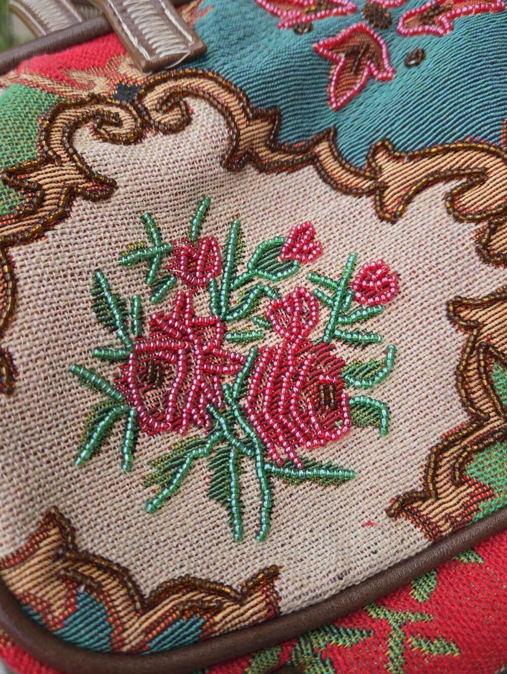 Vintage Floral Rose Clasp Tapestry Beaded Embellished Purse Shoulder Bag Satchel - Picture 2 of 6
